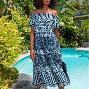 Trina Turk Cattleya 2 off the shoulder organic cotton midi dress NWT size large